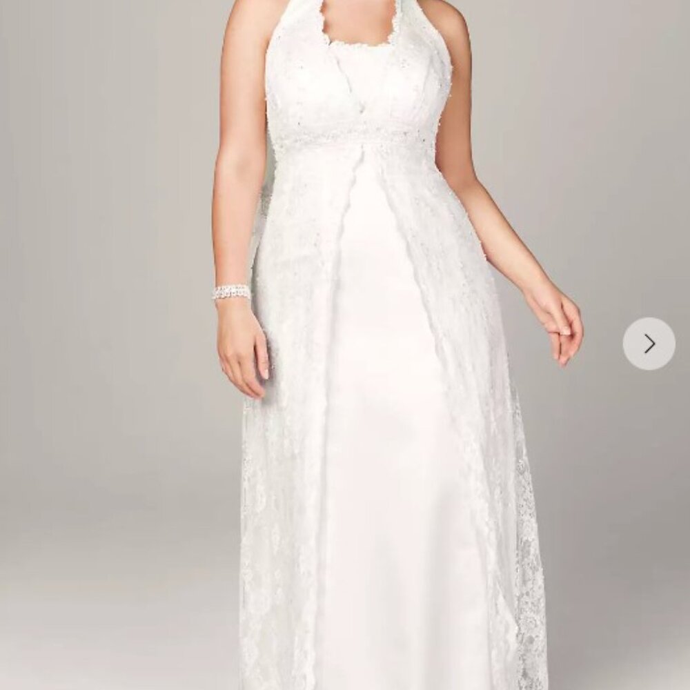 David's Bridal All Over Lace A-Line Halter with Beaded Embroidery